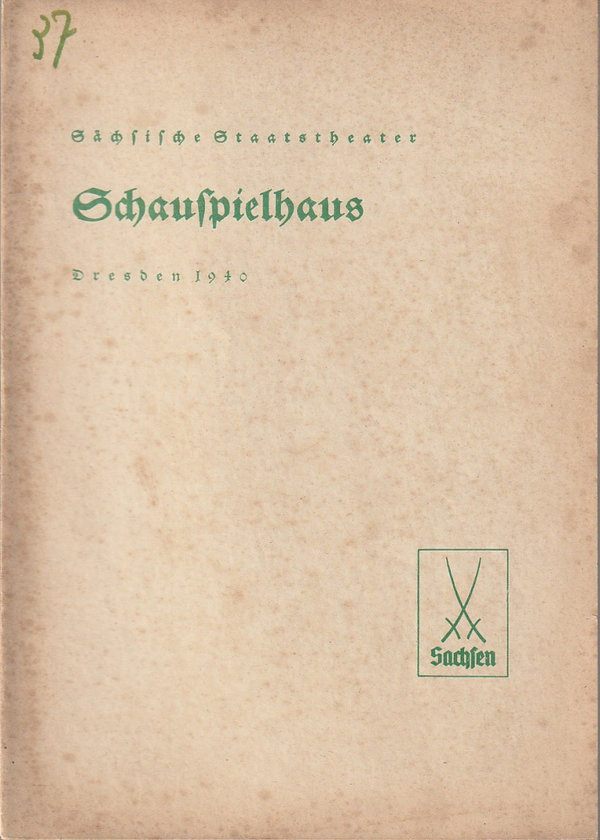 Programmheft Shakespeare HAMLET PRINZ VON DÄNEMARK Schauspielhaus Dresden 1940