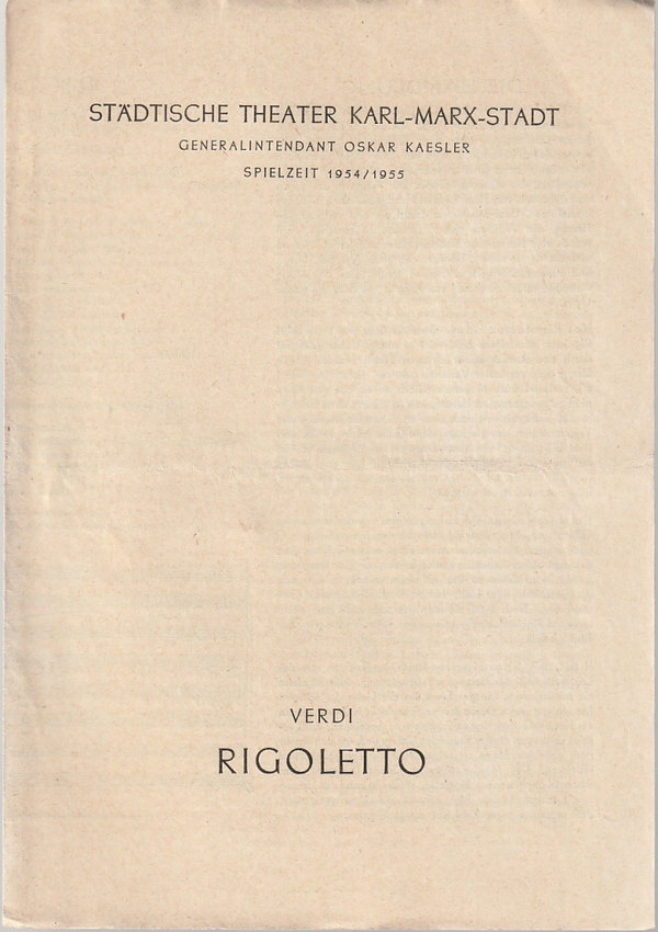Programmheft Giuseppe Verdi RIGOLETTO Theater Karl-Marx-Stadt 1954