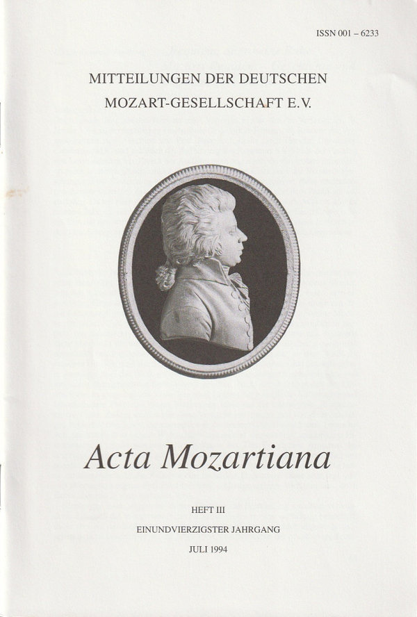 ACTA MOZARTIANA Juli 1994 Deutsche Mozart-Gesellschaft