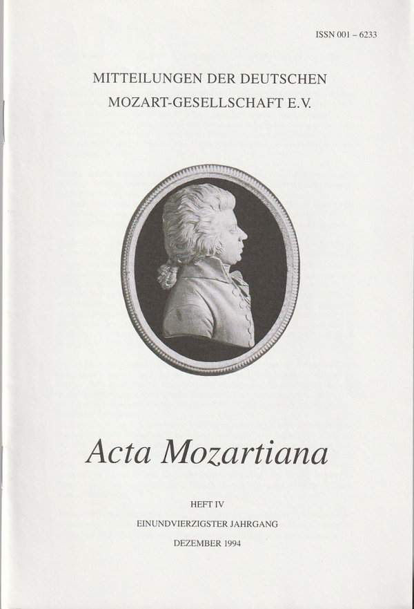ACTA MOZARTIANA Dezember 1994 Deutsche Mozart-Gesellschaft