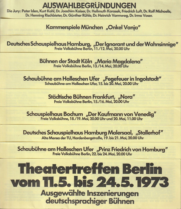 Programmheft THEATERTREFFEN BERLIN 11. Mai bis 24. Mai 1973