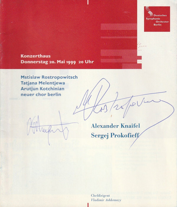 Programmheft DEUTSCHES SYMPHONIE ORCHESTER BERLIN SONDERKONZERT 1999