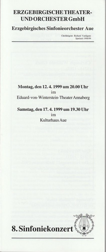 Programmheft 8. SINFONIEKONZERT ERZGEBIRGISCHES SINFONIEORCHESTER AUE 1999