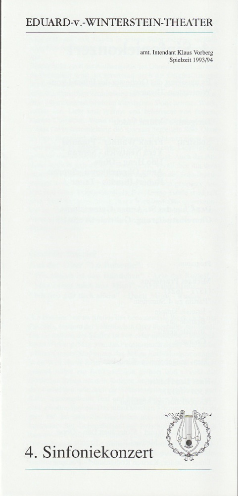Programmheft 4. SINFONIEKONZERT ORCHESTER EDUARD-VON-WINTERSTEIN-THEATER 1993
