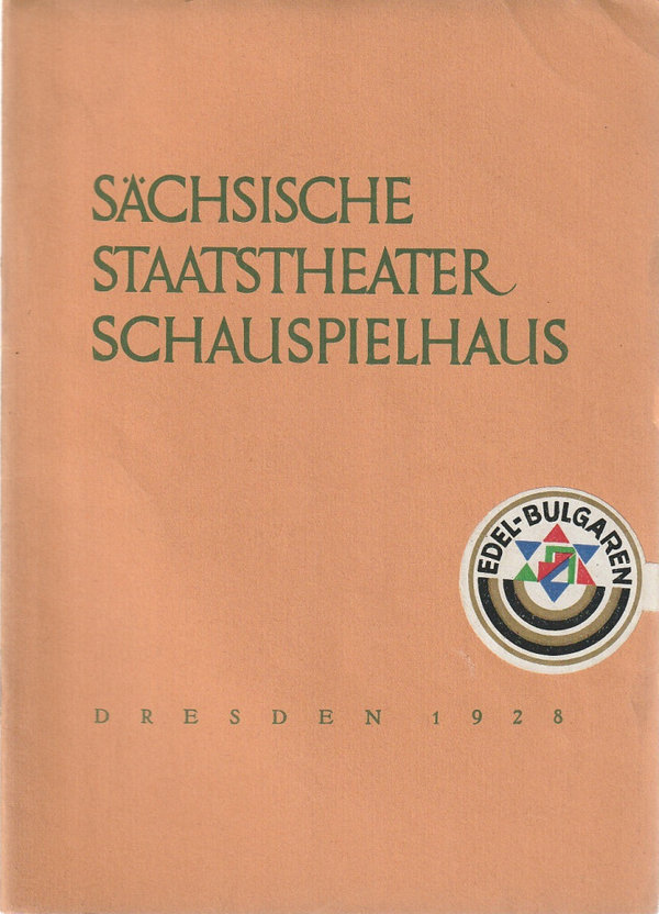 Programmheft Julius Berstl DOVER - CALAIS Schauspielhaus Dresden 1928
