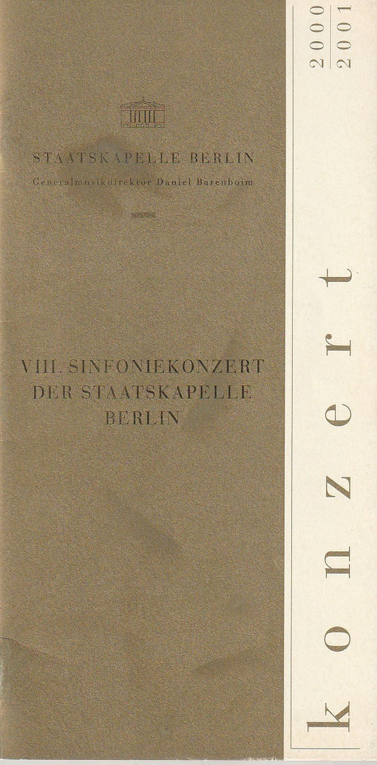 Programmheft VIII. SINFONIEKONZERT DER STAATSKAPELLE BERLIN Staatsoper 2001