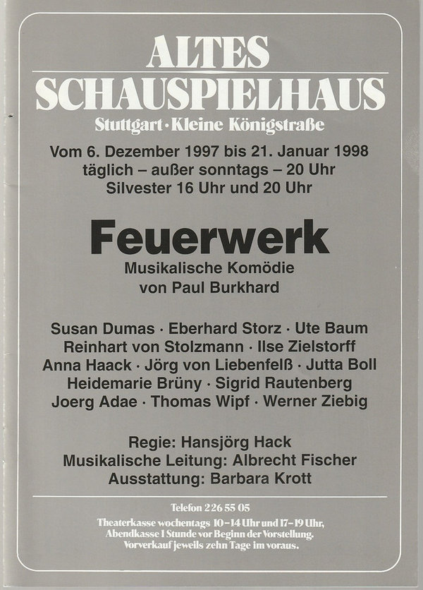 Programmheft Paul Burkhard FEUERWERK Altes Schauspielhaus Stuttgart 1997
