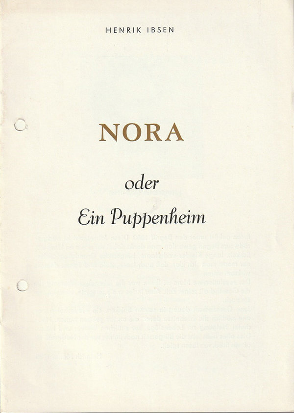 Programmheft Henrik Ibsen NORA oder EIN PUPPENHEIM Theater Plauen 1978